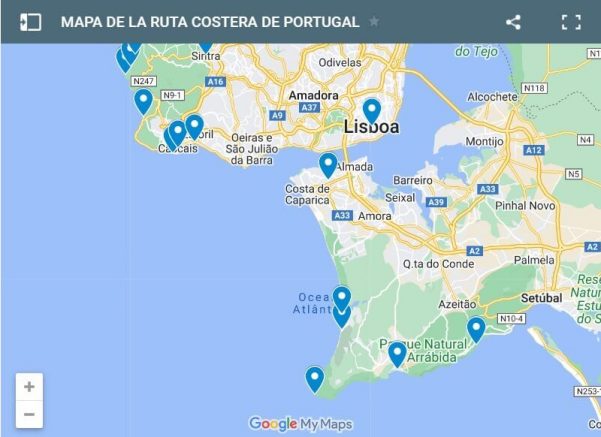 mapa-google-ruta-costera-de-Portugal