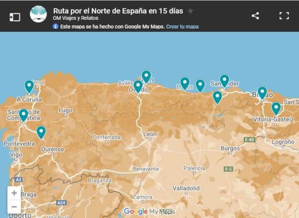 mapa-google-ruta-por-el-Norte-de-España-en-15-días