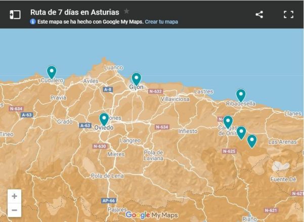 mapa-google-ruta-de-7-días-en-Asturias
