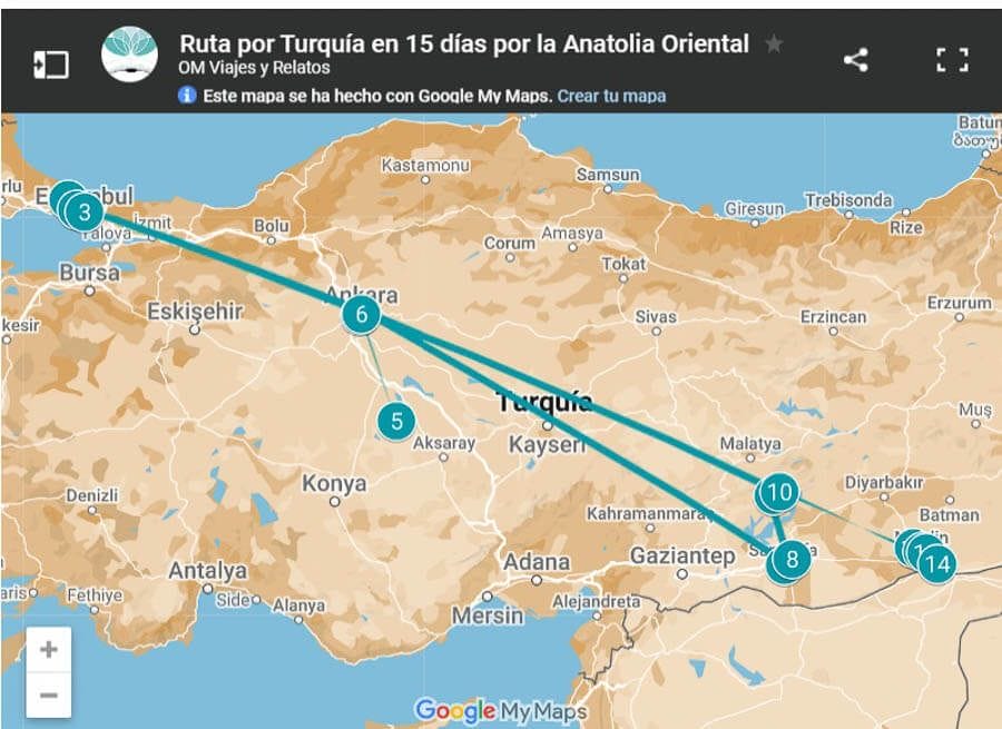mapa-google-ruta-por-Turquía-15-días-Anatolia-Oriental