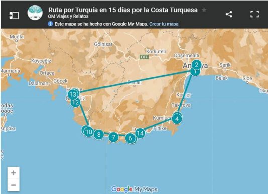 mapa-google-ruta-por-Turquía-15-días-costa-turquesa